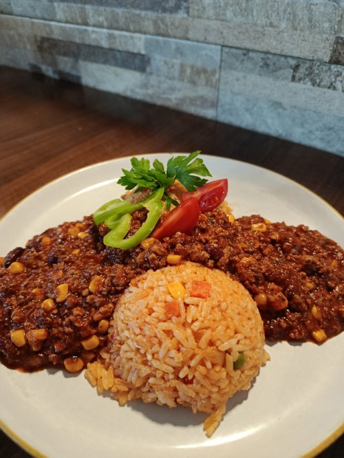 Chilis bab, mexikói rizzsel.