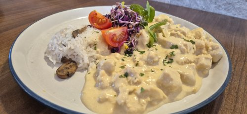 Mézes-mustáros csirke, gombás rizzsel