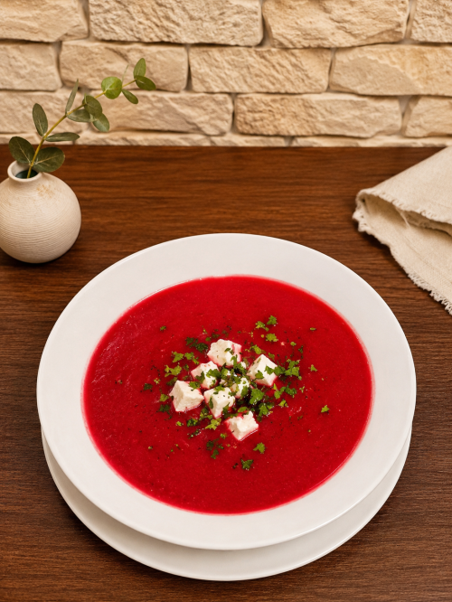 Hideg, céklakrémleves feta sajttal.